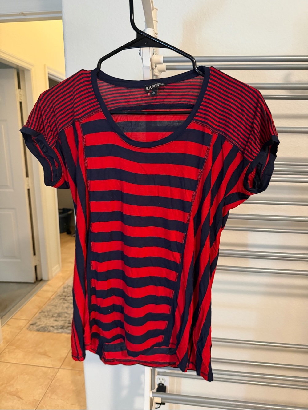 Express Red and Navy Striped Short-Sleeve Tee